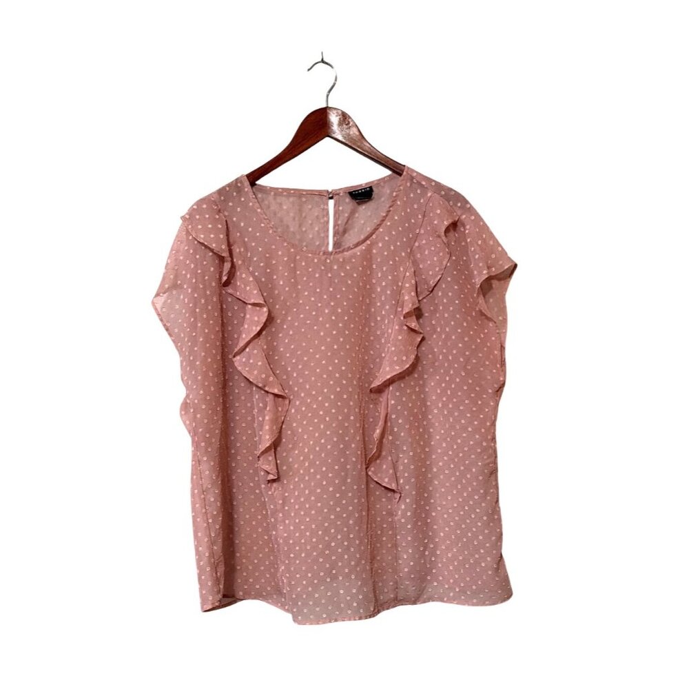Torrid Pink Polka Dot Ruffle Sleeve Blouse‎ Size 1 Womens Lightweight Top